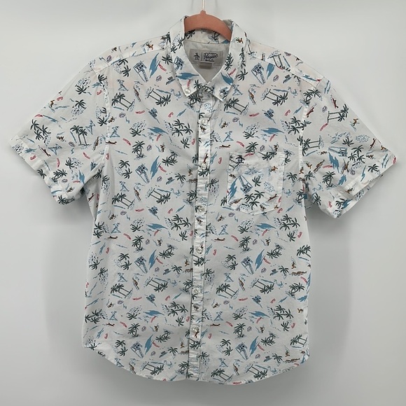 Original Penguin Other - Original Penguin White&Blue Surfer&Beach Design Casual Button Down Shirt Sz Lg